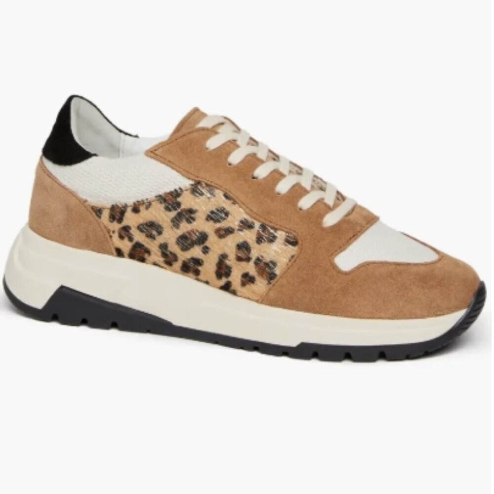 PAIGE Maya Mixed Media Sneakers – Tan Leopard Suede – Size 9.5